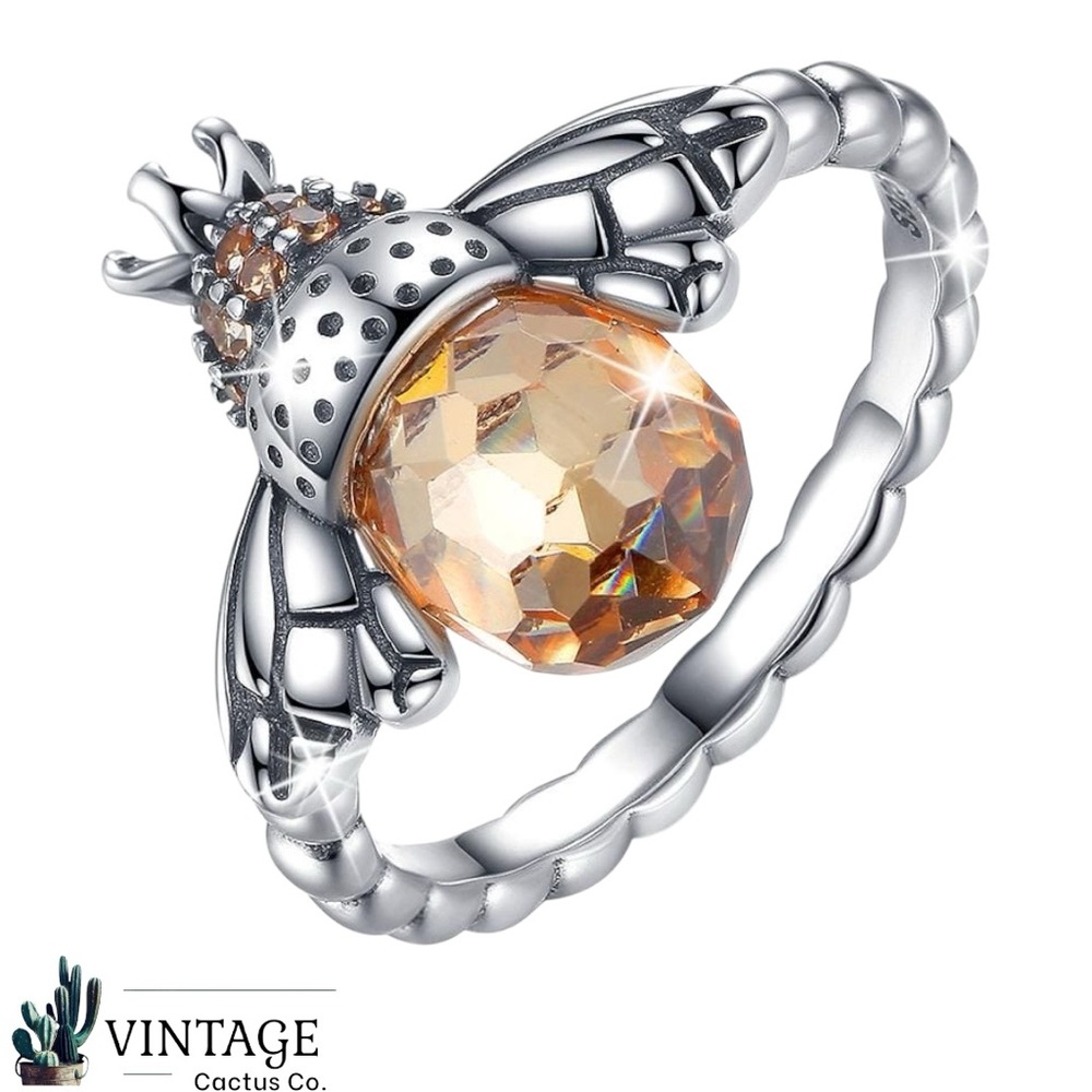 New! Gorgeous Brilliant Co. Solid 925 Sterling Silver Zirconia Queen Bee Ring